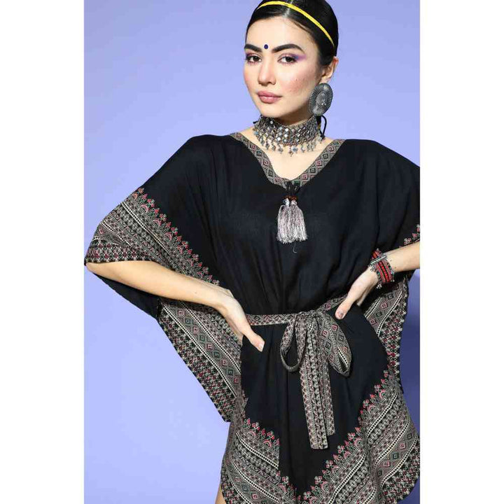 Kipek Womens Rayon Ethnic Motifs Kaftan Dress Black