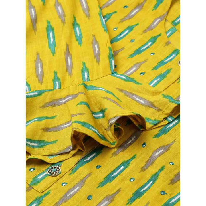 Kipek Women Rayon Ikat Printed Straight Tunic Yellow