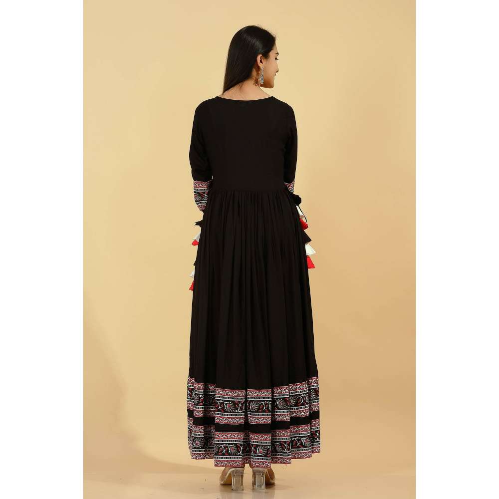 Kipek Womens Rayon Printed Flared Dress Black