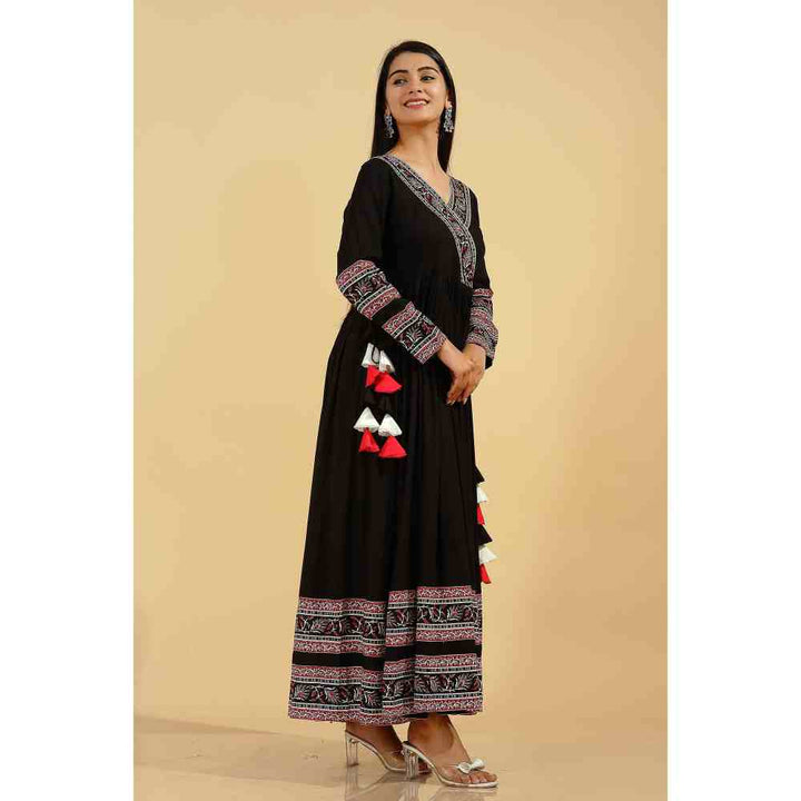 Kipek Womens Rayon Printed Flared Dress Black