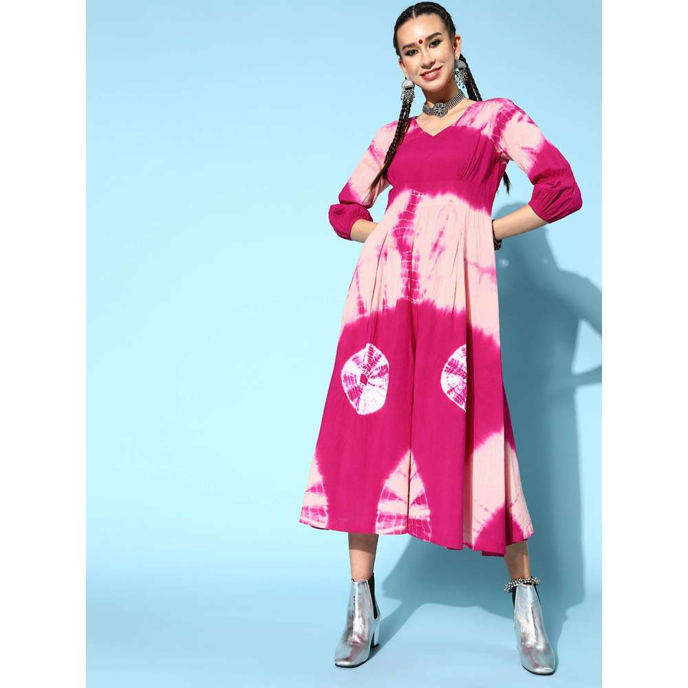 Kipek Womens Cotton Dyed Flared Jumpsuit Pink