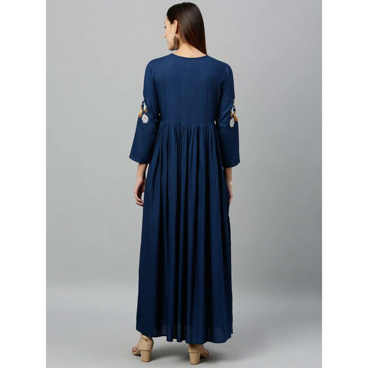 Kipek Womens Rayon Embroidered Flared Maxi Dress