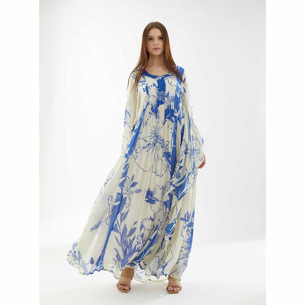 KoAi White and Blue Floral Kaftan (Set of 2)