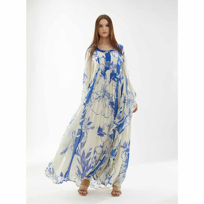 KoAi White and Blue Floral Kaftan (Set of 2)
