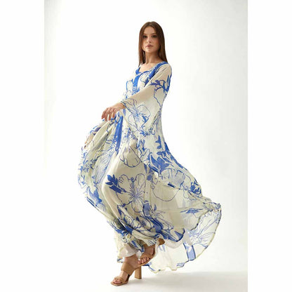 KoAi White and Blue Floral Kaftan (Set of 2)