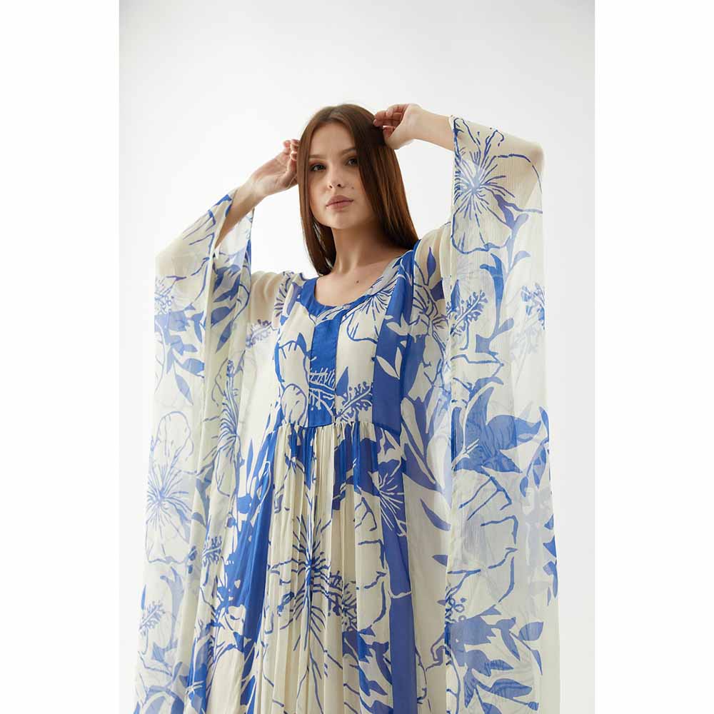 KoAi White and Blue Floral Kaftan (Set of 2)