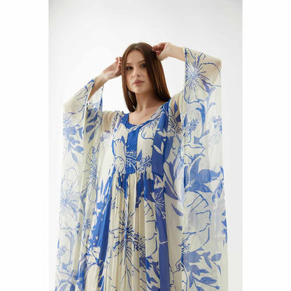 KoAi White and Blue Floral Kaftan (Set of 2)