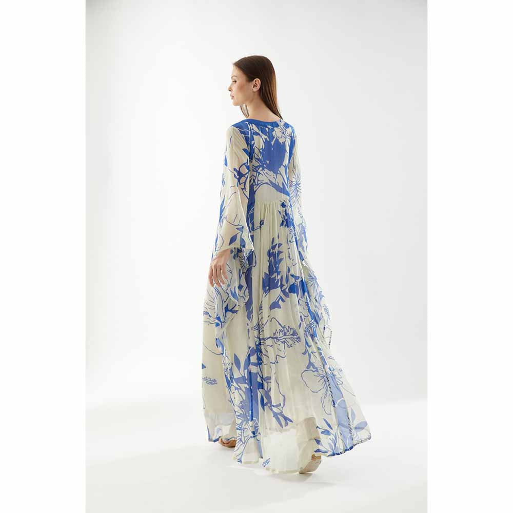 KoAi White and Blue Floral Kaftan (Set of 2)