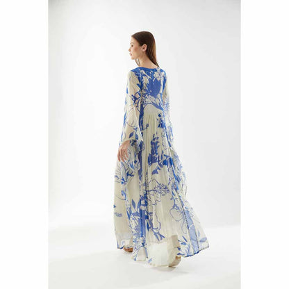 KoAi White and Blue Floral Kaftan (Set of 2)