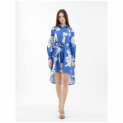 KoAi Blue and White Floral Shirt Dress (Set of 2)