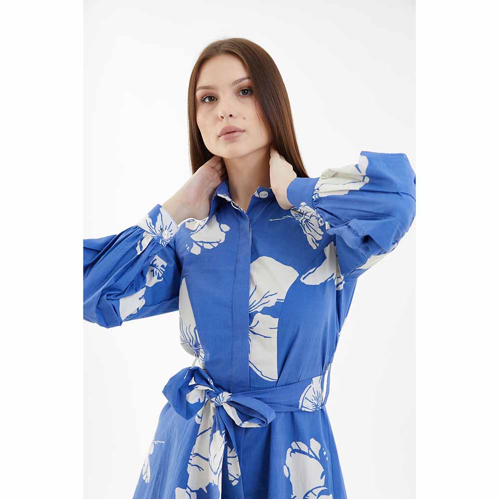 KoAi Blue and White Floral Shirt Dress (Set of 2)