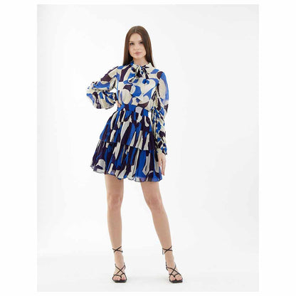 KoAi Blue and White Abstract Short Skirt