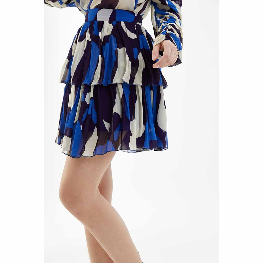 KoAi Blue and White Abstract Short Skirt
