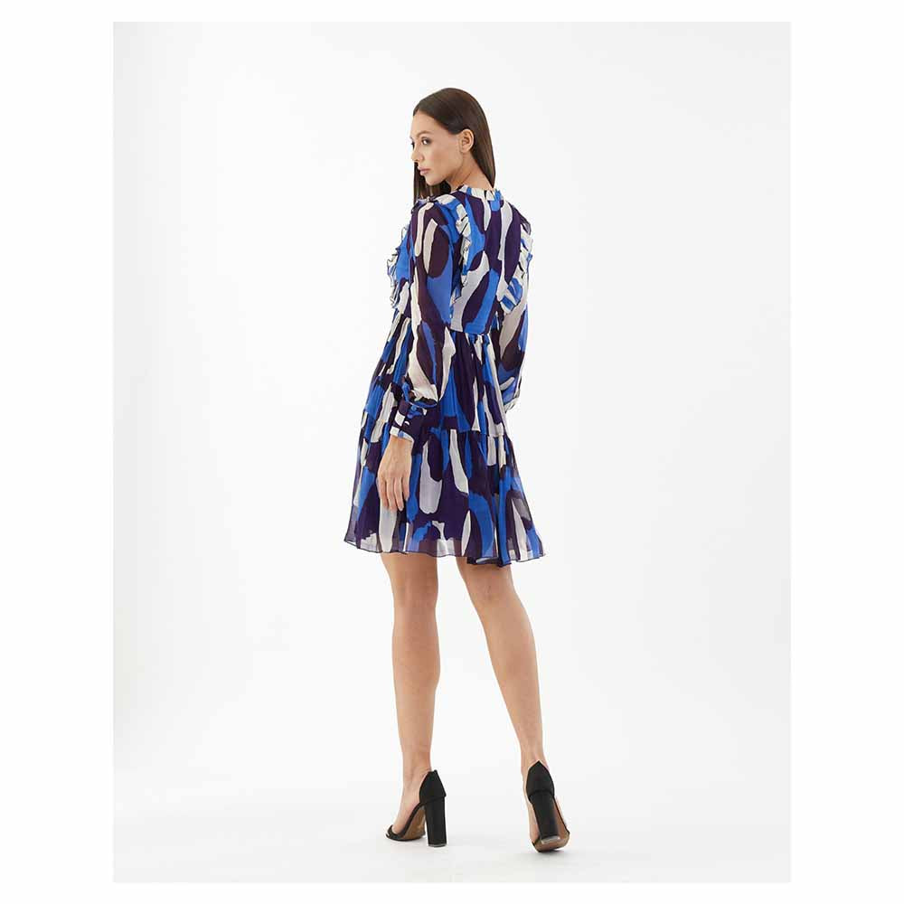 KoAi Blue and White Abstract Short Dress