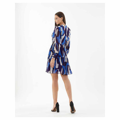 KoAi Blue and White Abstract Short Dress