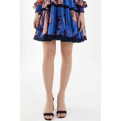 KoAi Blue and Orange Floral Short Dress