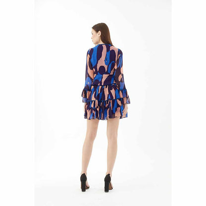 KoAi Blue, Orange and Indigo Full Sleeves Dress
