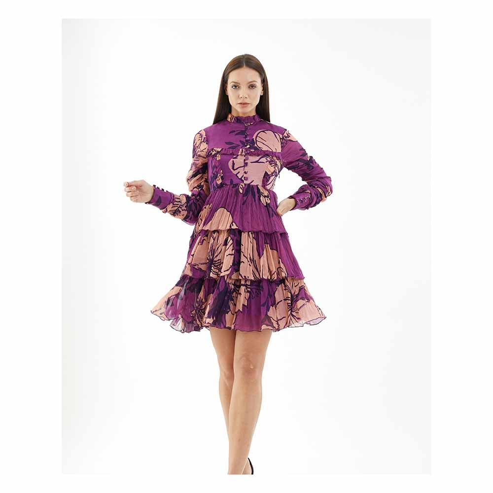 KoAi Purple and Peach Floral Short Dress