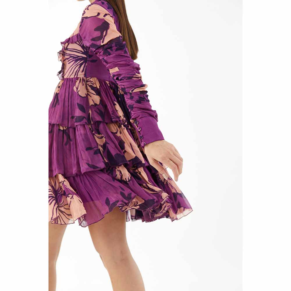KoAi Purple and Peach Floral Short Dress