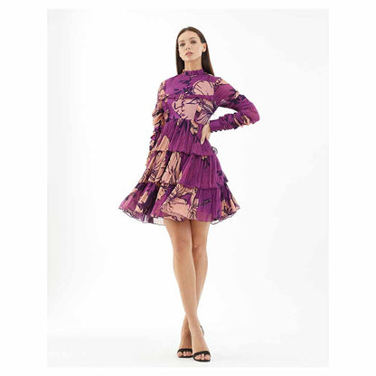 KoAi Purple and Peach Floral Short Dress