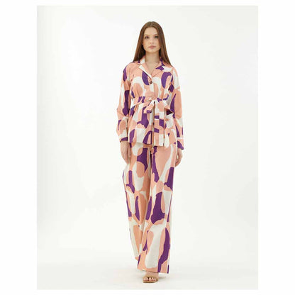 KoAi Purple, White and Orange Abstract Shirt (Set of 2)