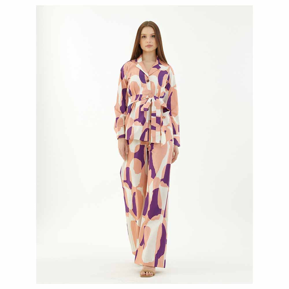 KoAi Purple, White and Orange Abstract Pants