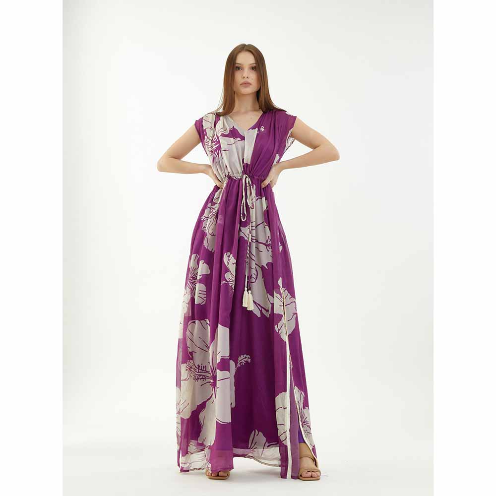 KoAi Purple and White Floral Kaftan (Set of 2)