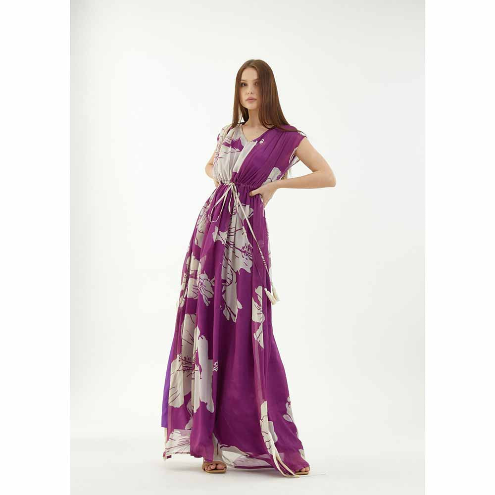 KoAi Purple and White Floral Kaftan (Set of 2)