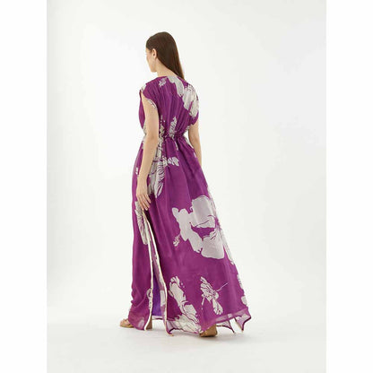 KoAi Purple and White Floral Kaftan (Set of 2)