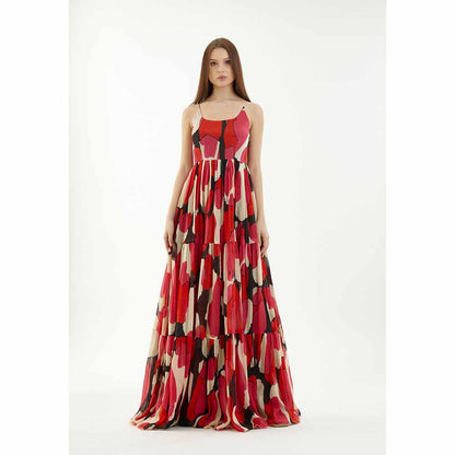KoAi Red White and Black Long Flare Dress