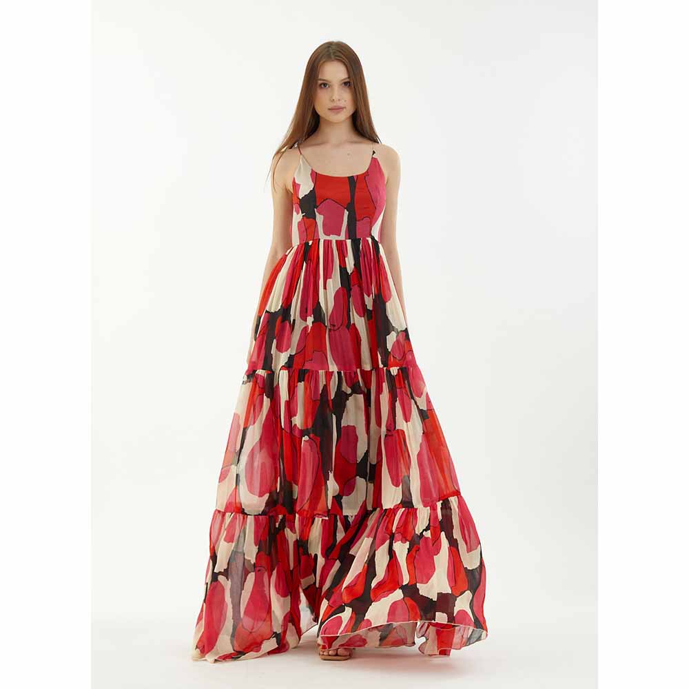 KoAi Red White and Black Long Flare Dress
