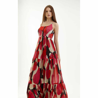 KoAi Red White and Black Long Flare Dress