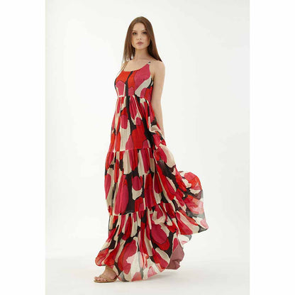 KoAi Red White and Black Long Flare Dress