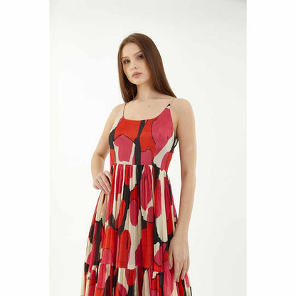 KoAi Red White and Black Long Flare Dress