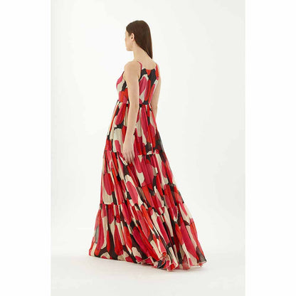 KoAi Red White and Black Long Flare Dress