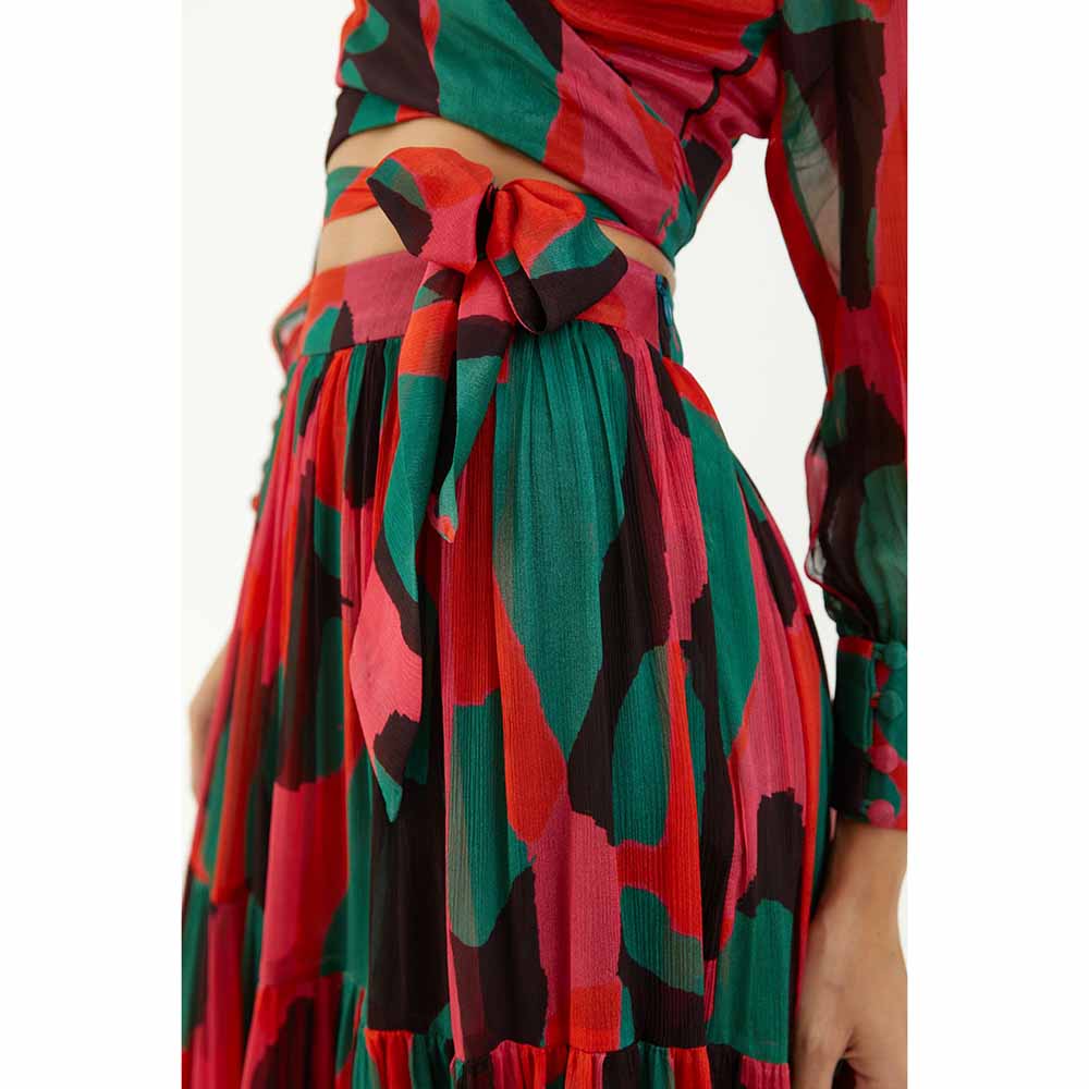 KoAi Red, Green and Black Abstract Layer Skirt