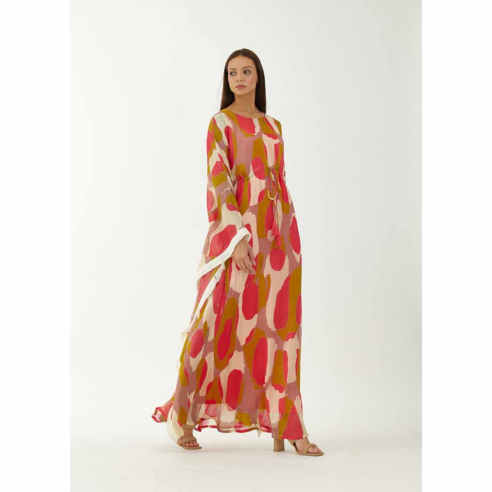 KoAi Mustard, Pink and Off-White Abstract Kaftan (Set of 2)