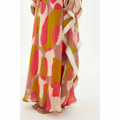 KoAi Mustard, Pink and Off-White Abstract Kaftan (Set of 2)