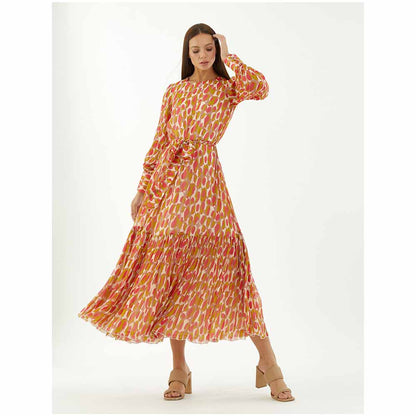 KoAi Mustard, Pink and Off-White Abstract Frill Dress (Set of 2)