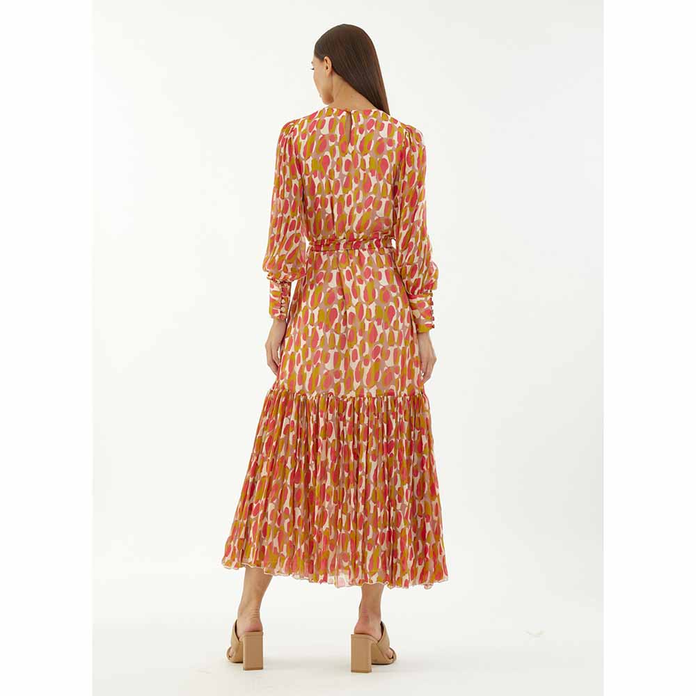 KoAi Mustard, Pink and Off-White Abstract Frill Dress (Set of 2)