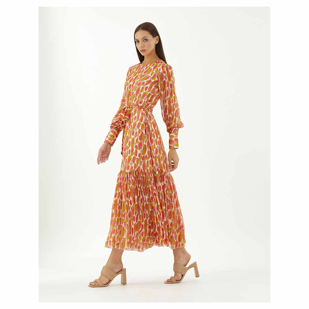 KoAi Mustard, Pink and Off-White Abstract Frill Dress (Set of 2)