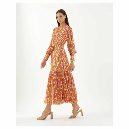 KoAi Mustard, Pink and Off-White Abstract Frill Dress (Set of 2)