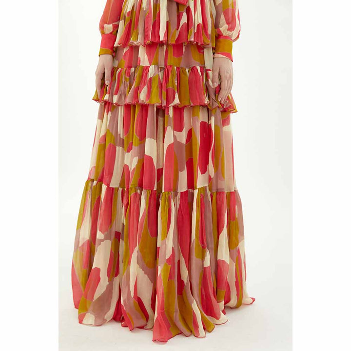 KoAi Mustard, Pink and Off-White Frill Dress