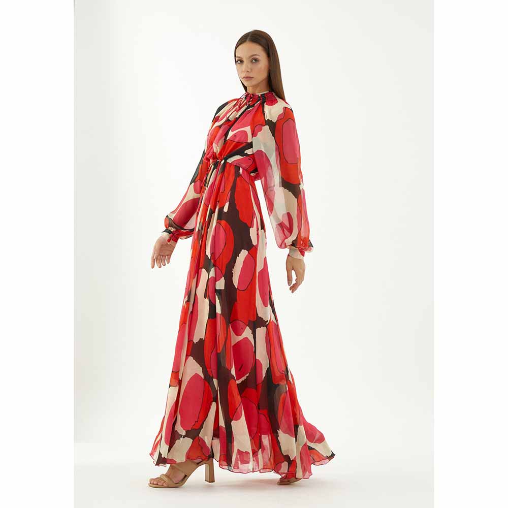KoAi Red, Hot Pink, Beige and Black Long Kaftan Dress