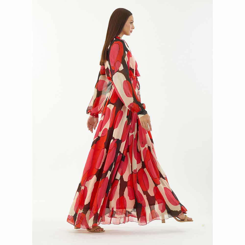 KoAi Red, Hot Pink, Beige and Black Long Kaftan Dress