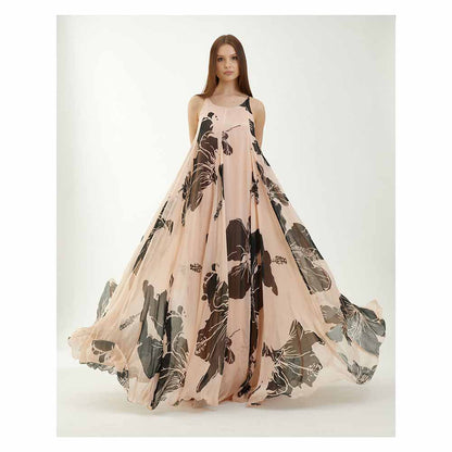 KoAi Pink and Black Floral Long Flare Dress (Set of 2)