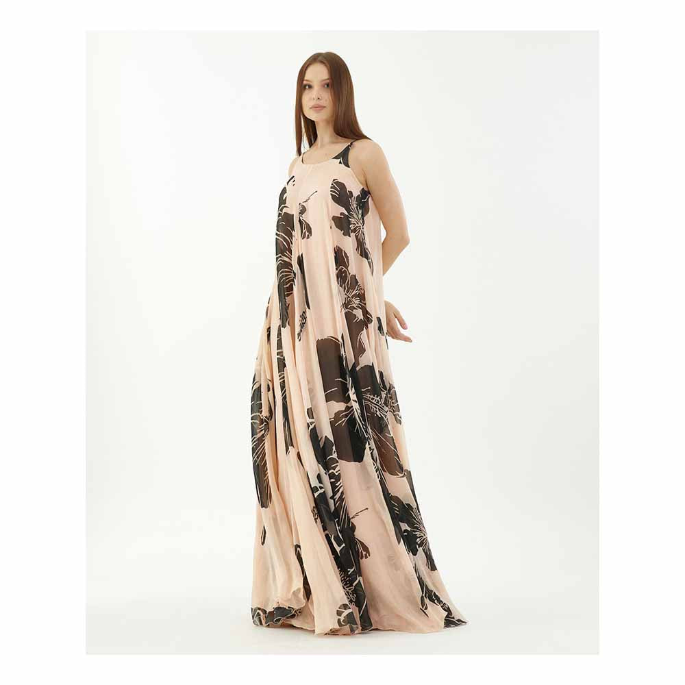KoAi Pink and Black Floral Long Flare Dress (Set of 2)