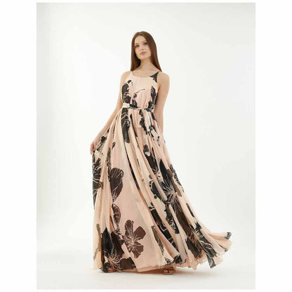 KoAi Pink and Black Floral Long Flare Dress (Set of 2)