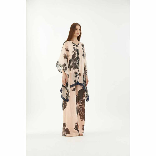 KoAi Pink and Black Floral Kaftan Top (Set of 2)