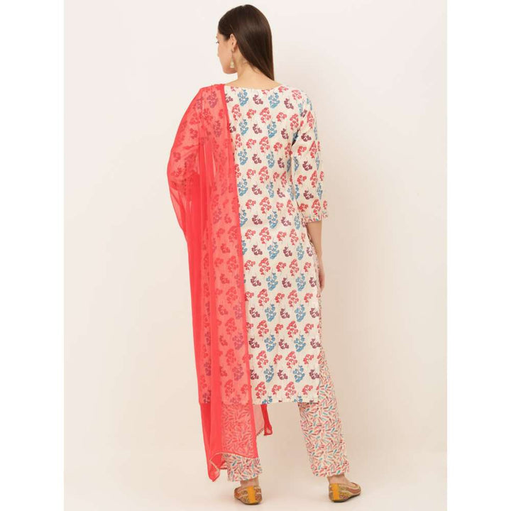 Laado Cream-Coloured Floral Kurta with Trousers With Dupatta (Set of 3)
